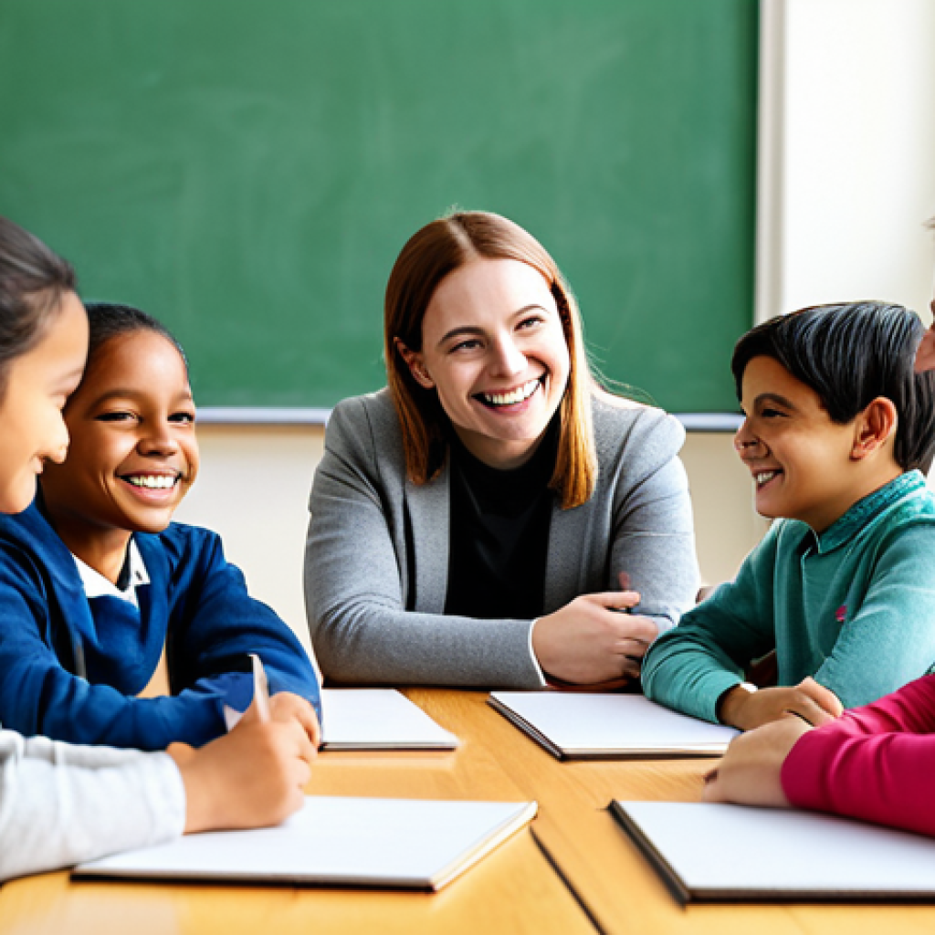 Empathetic Learning Environment**

"A diverse group of fully clothed students engaged in a collaborative project around a table in a bright, modern classroom. The instructor is smiling warmly and providing guidance. Focus on positive interaction and inclusivity. Safe for work, appropriate content, fully clothed, professional learning environment, perfect anatomy, natural proportions, modest attire, family-friendly."

**
