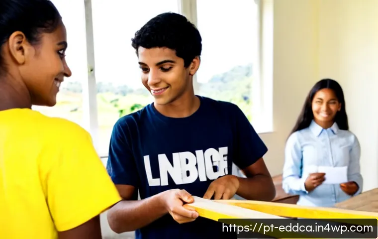 Home 11 체험 기반 교육이 사회적 기술에 미치는 영향 - Photorealistic experiential learning workshop in a bright Brazilian community classroom, diverse tee...